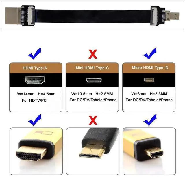 Alt view image 6 of 6 - CYFPV FPC Flat Cable, HDMI Male to Micro HDMI Male 1080P Extension Cord for FPV Multicopter Aerial Photography HDTV