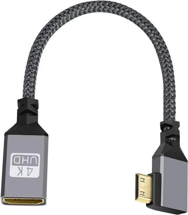 Alt view image 5 of 7 - 90 Degree Left Angled Mini HDMI 1.4 Male to HDMI Female Extension Cable, 4K High Speed Cord for Camera, DV, Laptop, MP4