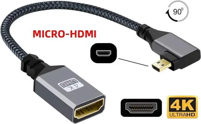 Alt view image 4 of 7 - 90 Degree Right Angled Micro HDMI 1.4 Male to HDMI Female Extension Cable, 4K High Speed Cord for Camera, DV, Laptop