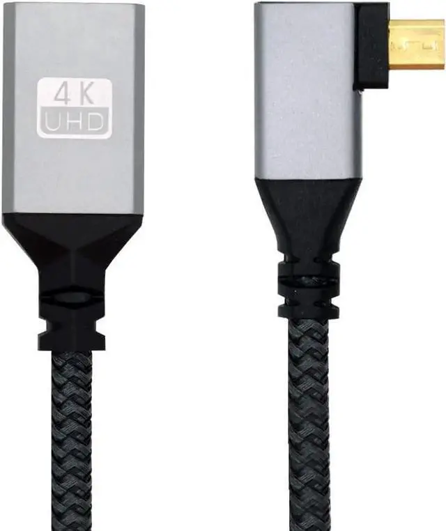 Main image of 90 Degree Left Angled Micro HDMI 1.4 Male to HDMI Female Extension Cable, 4K HD Cable for Camera, DV, Laptop