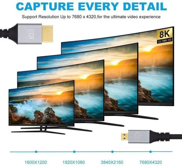 Alt view image 3 of 7 - 1.0M HDMI 2.1 Cable, HDMI Male to Micro HDMI Male, 8K@60Hz 4K@120Hz 48Gbps Gold-Plated Cable for TV Monitor Computer