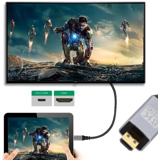 Alt view image 2 of 7 - 0.5M HDMI 2.1 Cable, HDMI Male to Micro HDMI Male, 8K@60Hz 4K@120Hz 48Gbps Gold-Plated Cord for TV, Monitor, Computer