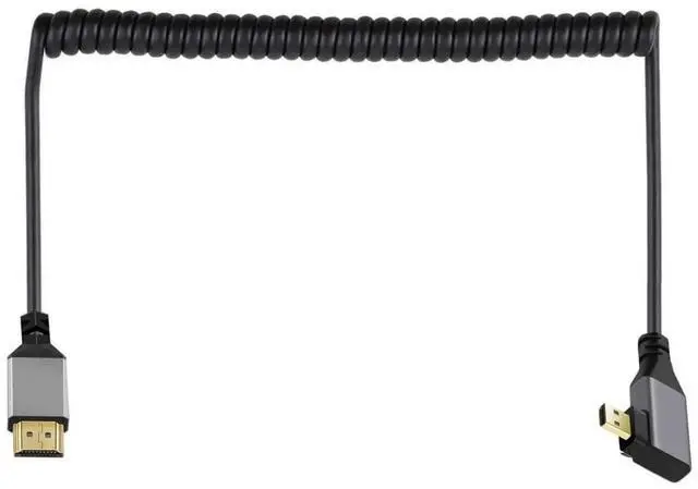 Alt view image 5 of 6 - 90 Degree Right Angled Coiled Micro HDMI Cable, HDMI 1.4 4K@60Hz Stretch Extension Cord