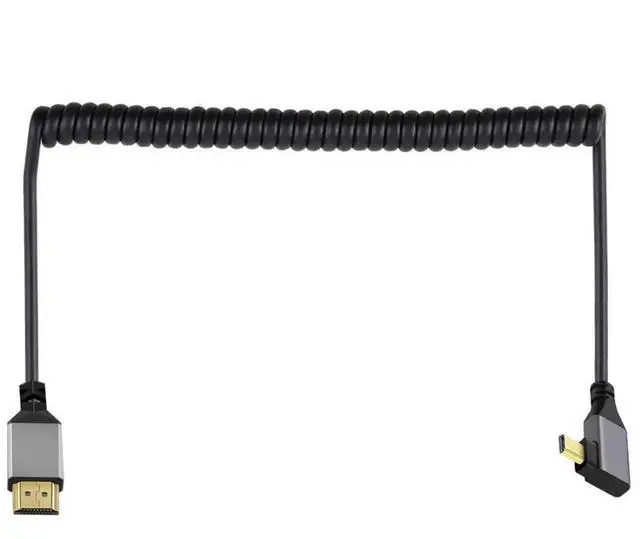 Alt view image 3 of 6 - 90 Degree Left Angled Coiled Micro HDMI Cable, HDMI 1.4 4K@60Hz Stretch Extension Cord