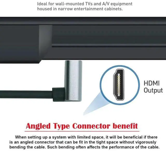 Alt view image 3 of 7 - 1.0M 90 Degree Down Angled HDMI 2.1 Cable, Type A Male to Male, 8K 4K UHD Cord for HDTV