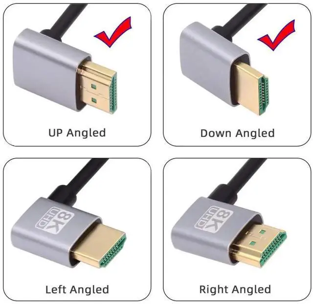 Alt view image 3 of 7 - 0.5M Dual Angle HDMI 2.1 Cable, 90° Up & 90° Down Male to Male, 8K@60Hz 4K@120Hz 48Gbps Gold-Plated Cord