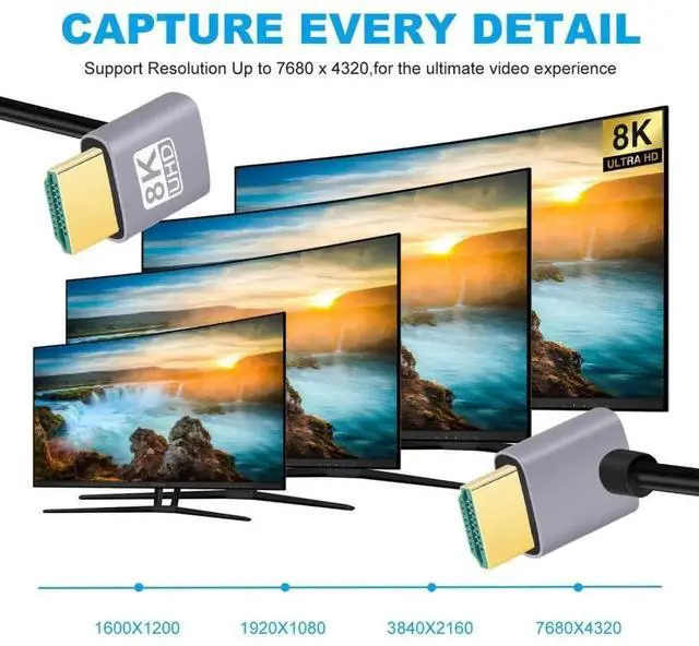 Alt view image 6 of 7 - 0.5M Dual Angle HDMI 2.1 Cable, 90° Up & 90° Down Male to Male, 8K@60Hz 4K@120Hz 48Gbps Gold-Plated Cord