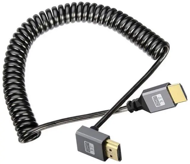 Main image of 90° Up Angled Coiled HDMI 1.4 Cable, Type A Male to Male 4K@60Hz Stretch Extension Cord