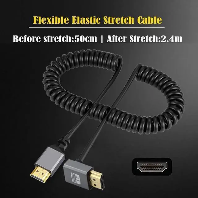 Alt view image 5 of 7 - 90° Up Angled Coiled HDMI 1.4 Cable, Type A Male to Male 4K@60Hz Stretch Extension Cord