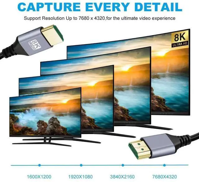 Alt view image 4 of 6 - 2.0M HDMI 2.1 Type A Male to Male Cable, 8K 4K UHD Extension Cord for HDTV