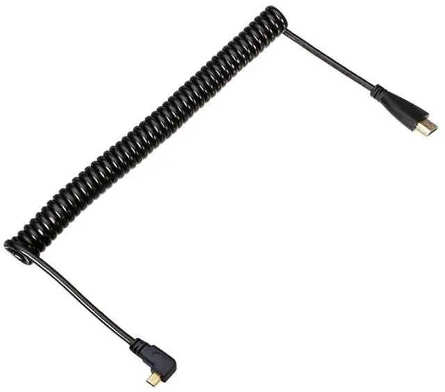Alt view image 4 of 7 - 90° Left Angled Coiled Micro HDMI to HDMI Male Cable, 4K HD Cord for Phone Tablet Camera