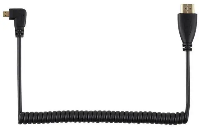 Alt view image 5 of 7 - 90° Left Angled Coiled Micro HDMI to HDMI Male Cable, 4K HD Cord for Phone Tablet Camera