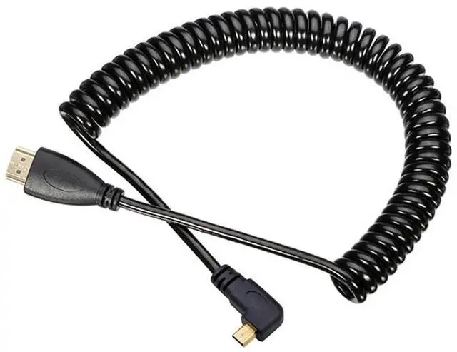 Alt view image 7 of 7 - 90° Left Angled Coiled Micro HDMI to HDMI Male Cable, 4K HD Cord for Phone Tablet Camera