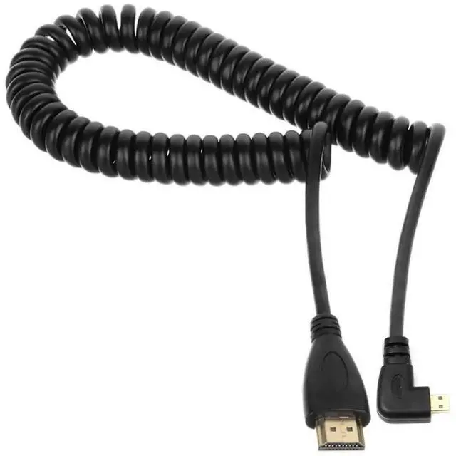 Alt view image 6 of 7 - 90° Left Angled Coiled Micro HDMI to HDMI Male Cable, 4K HD Cord for Phone Tablet Camera
