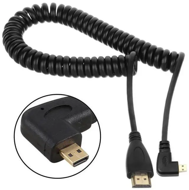 Alt view image 3 of 7 - 90° Left Angled Coiled Micro HDMI to HDMI Male Cable, 4K HD Cord for Phone Tablet Camera