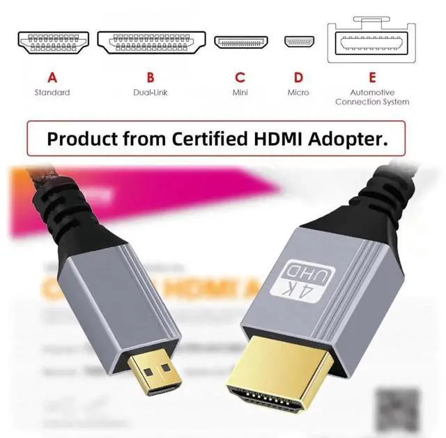Alt view image 2 of 7 - 200CM HDMI 2.0 Straight Cable, 4K@60Hz Male to Micro HDMI Type-D Male with Protective Sleeve