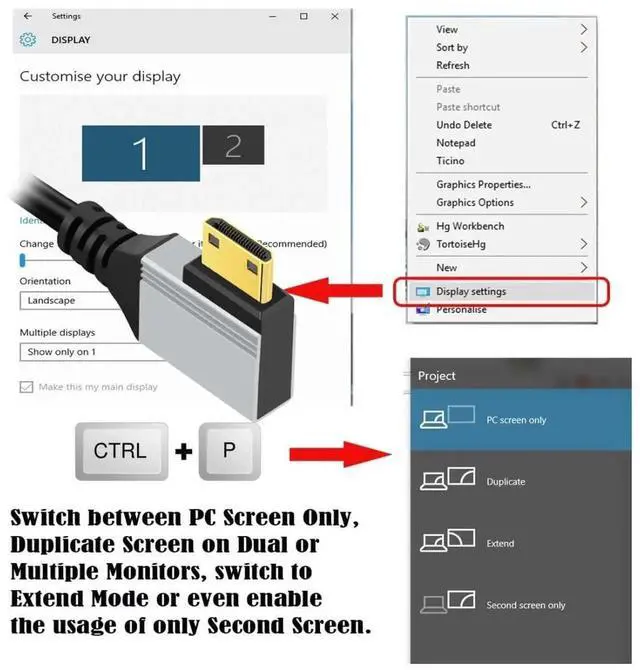 Alt view image 3 of 7 - 0.5M 90° Left Angled HDMI 2.1 Cable, Male to Mini HDMI Male, 8K@60Hz 4K@120Hz 48Gbps Gold-Plated Cord
