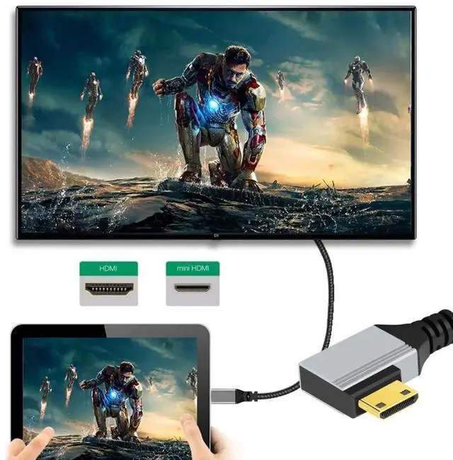 Alt view image 6 of 7 - 0.5M 90° Left Angled HDMI 2.1 Cable, Male to Mini HDMI Male, 8K@60Hz 4K@120Hz 48Gbps Gold-Plated Cord