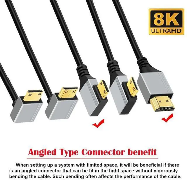 Alt view image 4 of 7 - 0.5M 90° Left Angled HDMI 2.1 Cable, Male to Mini HDMI Male, 8K@60Hz 4K@120Hz 48Gbps Gold-Plated Cord