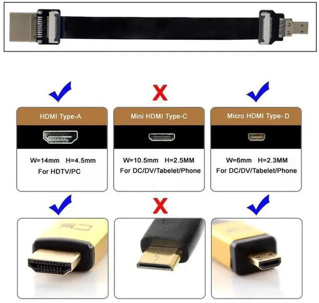 Alt view image 5 of 6 - 0.5M FPC Flat Micro HDMI to HDMI Male Extension Cable, 1080P for FPV Multicopter Aerial Photography