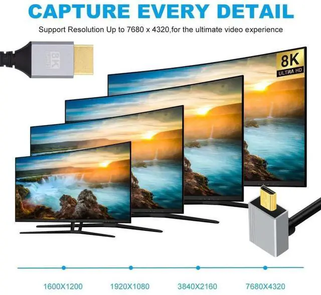 Alt view image 6 of 7 - 0.5M 90° Up Angled HDMI 2.1 Cable, Male to Micro HDMI Male, 8K@60Hz 4K@120Hz 48Gbps Gold-Plated Cord