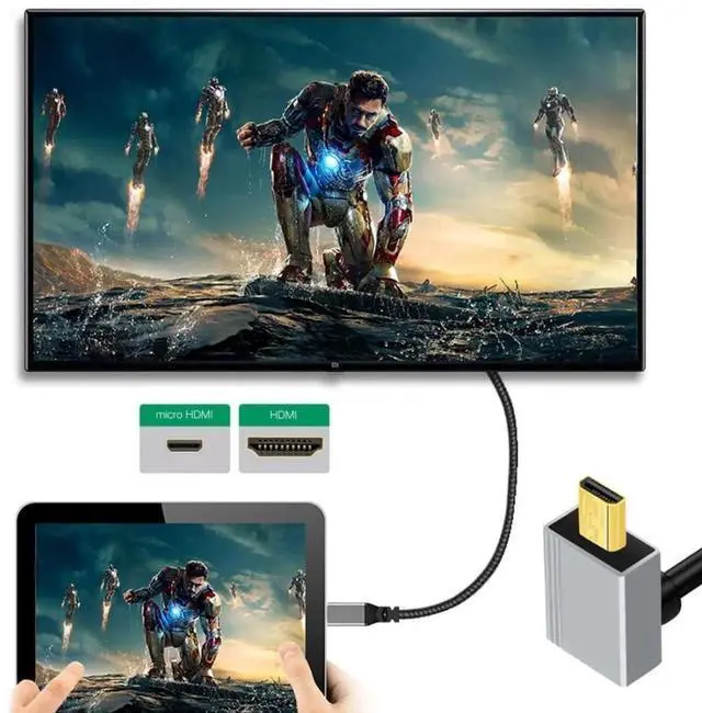 Alt view image 7 of 7 - 0.5M 90° Up Angled HDMI 2.1 Cable, Male to Micro HDMI Male, 8K@60Hz 4K@120Hz 48Gbps Gold-Plated Cord