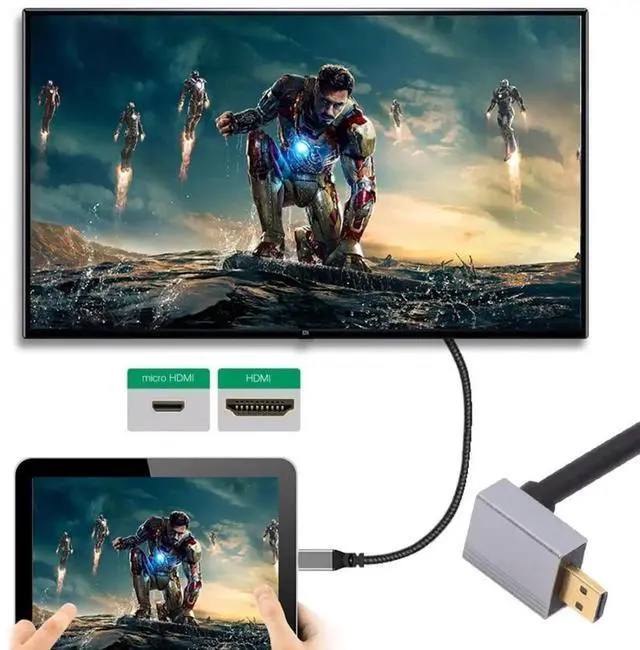 Alt view image 6 of 7 - 0.5M 90° Down Angled HDMI 2.1 Cable, Male to Micro HDMI Male, 8K@60Hz 4K@120Hz 48Gbps Gold-Plated Cord
