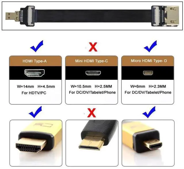Alt view image 5 of 7 - 0.5M FPC Flat Micro HDMI to HDMI Female Extension Cable, 1080P for FPV Multicopter Aerial Photography