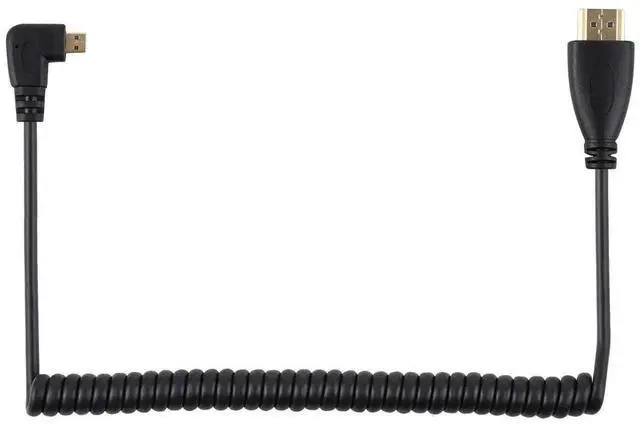 Main image of 90 Degree Right Angle Coiled Micro HDMI to HDMI Male Cable for Phone, Tablet & Camera