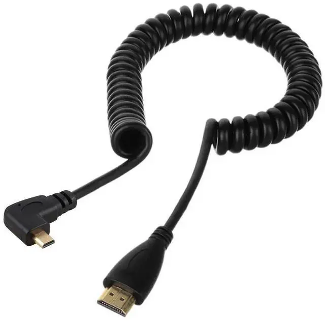 Alt view image 5 of 7 - 90 Degree Right Angle Coiled Micro HDMI to HDMI Male Cable for Phone, Tablet & Camera