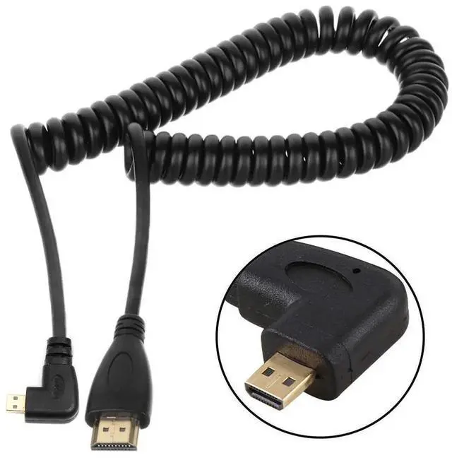 Alt view image 3 of 7 - 90 Degree Right Angle Coiled Micro HDMI to HDMI Male Cable for Phone, Tablet & Camera