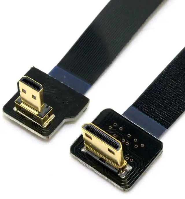 Alt view image 2 of 2 - 0.2M 90° Down Angled FPC Flat Micro HDMI to Mini HDMI Cable, 1080P for FPV