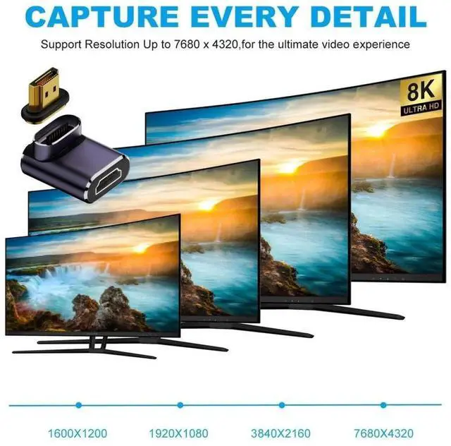 Alt view image 3 of 7 - HDMI 2.1 Magnetic Adapter, 90° Down Angle Male to Female Gender Changer, 8K@60Hz 4K@120Hz 48Gbps Gold Plated Connector
