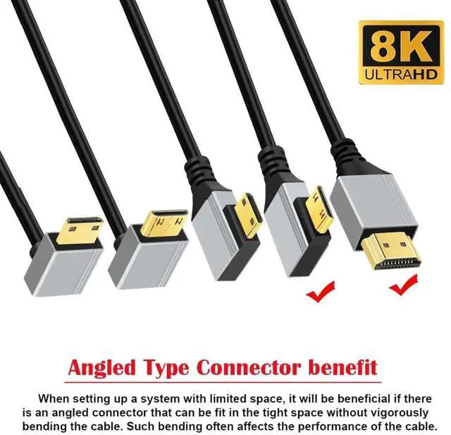 Alt view image 2 of 7 - 0.5M/1.64FT 90° Right Angle HDMI 2.1 Cable, Male to Mini Male, 8K@60Hz 4K@120Hz 48Gbps Gold-Plated Cord for TV, Monitor & Computer