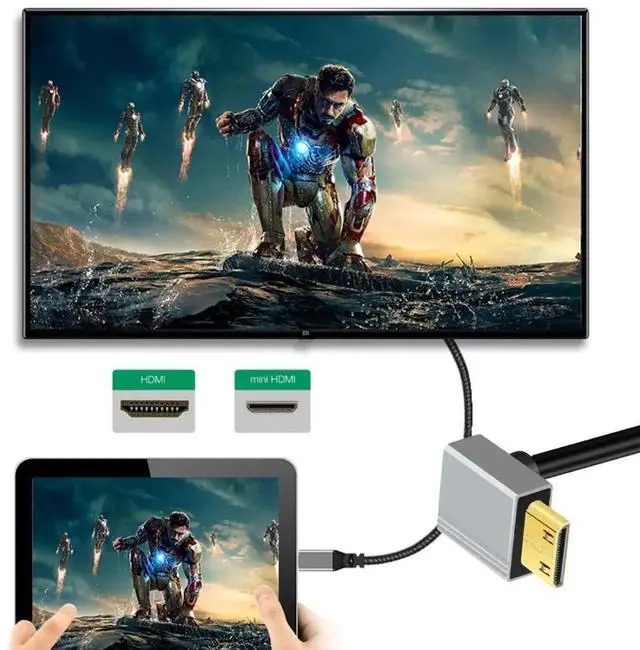 Alt view image 2 of 7 - 0.5M/1.64FT 90° Up Angle HDMI 2.1 Cable, HDMI Male to Mini HDMI Male, 8K@60Hz 4K@120Hz 48Gbps Gold-Plated Cord for TV, Monitor & Computer