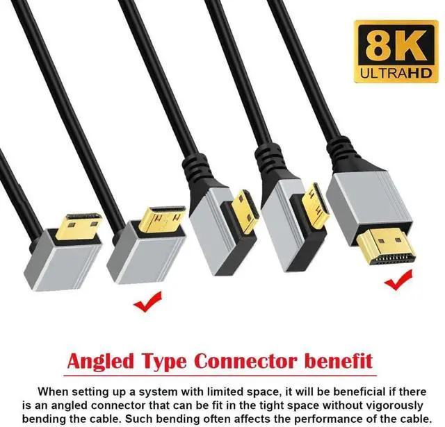 Alt view image 6 of 7 - 0.5M/1.64FT 90° Up Angle HDMI 2.1 Cable, HDMI Male to Mini HDMI Male, 8K@60Hz 4K@120Hz 48Gbps Gold-Plated Cord for TV, Monitor & Computer