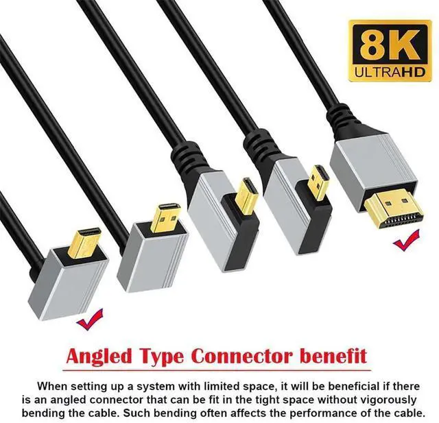 Alt view image 6 of 7 - 50cm 90° Up Angled Ultra Thin Micro HDMI 2.1 Cable, Type-A to Type-D, 8K 4K Super Flexible Slim Cord for Camera & HDTV