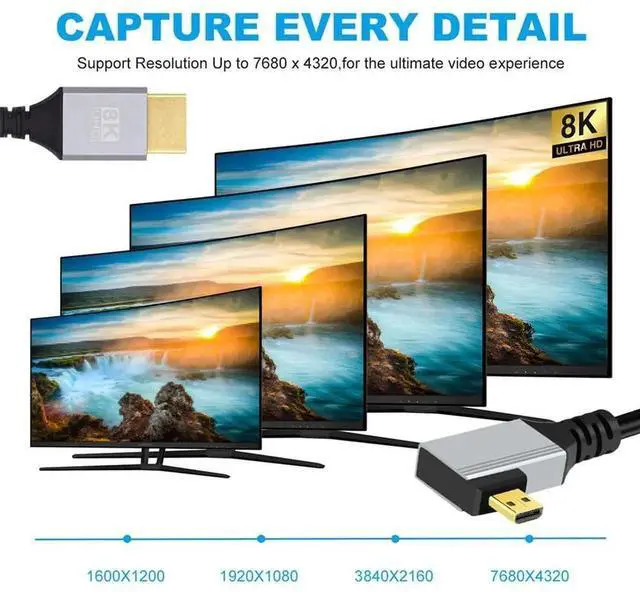 Alt view image 6 of 7 - 50cm 90° Left Angled Ultra Thin Micro HDMI 2.1 Cable, Type-A to Type-D, 8K 4K Super Flexible Slim Cord for Camera & HDTV