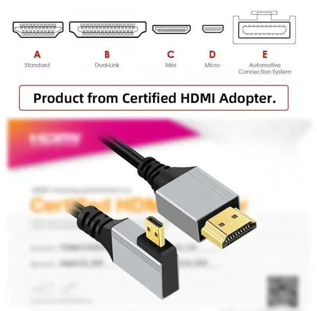 Alt view image 7 of 7 - 50cm 90° Left Angled Ultra Thin Micro HDMI 2.1 Cable, Type-A to Type-D, 8K 4K Super Flexible Slim Cord for Camera & HDTV