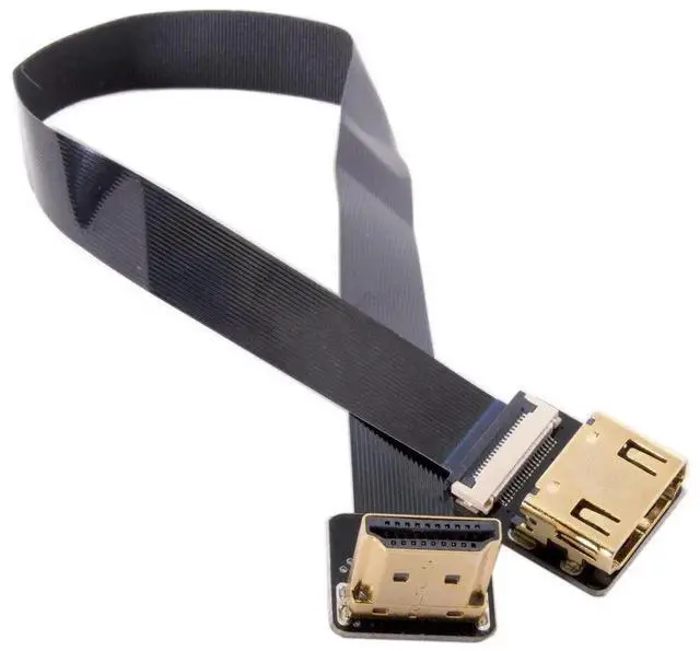 Alt view image 2 of 7 - 0.2M 90° Up Angled FPC Flat HDMI Male to Female Extension Cable for Camera, HDTV, Multicopter & Aerial Photography