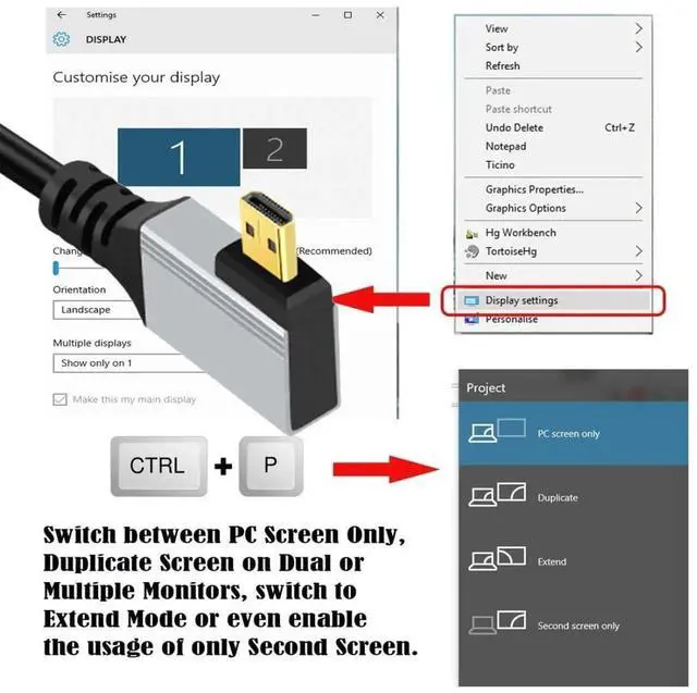 Alt view image 4 of 7 - 0.5M/1.64FT 90° Left Angled HDMI 2.1 Cable, HDMI Male to Micro HDMI Male, 8K@60Hz 4K@120Hz 48Gbps Gold-Plated Cord for TV, Monitor & Computer