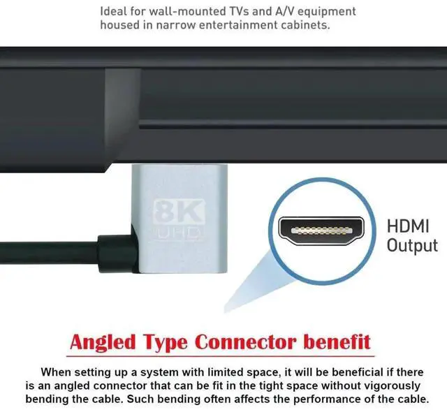 Alt view image 2 of 7 - 0.5M 90° Left Angled HDMI 2.1 Cable, Male to Male, 8K@60Hz 4K@120Hz 48Gbps Gold-Plated Cord for TV, Monitor & Computer