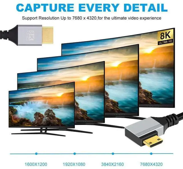 Alt view image 2 of 7 - 50cm 90° Left Angled Ultra Thin Mini HDMI 2.1 Cable, Type-A to Type-C, 8K 4K Super Flexible Cord for Camera & HDTV