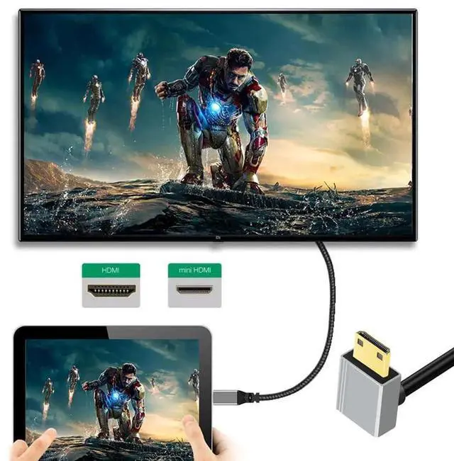 Alt view image 6 of 7 - 50cm 90° Down Angled Ultra Thin Mini HDMI 2.1 Cable, Type-A to Type-C, 8K 4K Flexible Slim Cord for Camera & HDTV