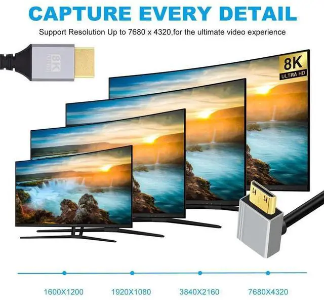 Alt view image 6 of 7 - 50cm 90° Up Angled Ultra Thin Mini HDMI 2.1 Cable, Type-A to Type-C, 8K 4K Flexible Slim Cord for Camera & HDTV