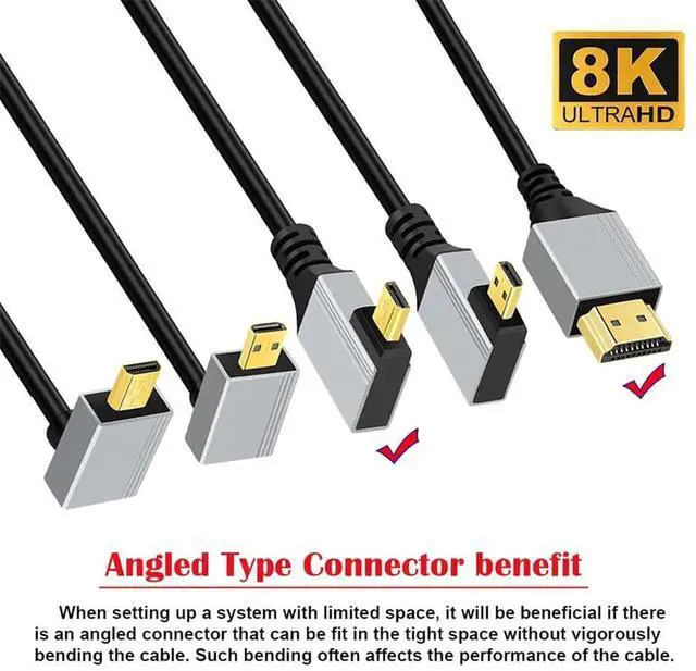 Alt view image 3 of 7 - 50cm 90° Right Angled Ultra Thin Micro HDMI 2.1 Cable, Type-A to Type-D, 8K 4K Super Flexible Cord for Camera & HDTV