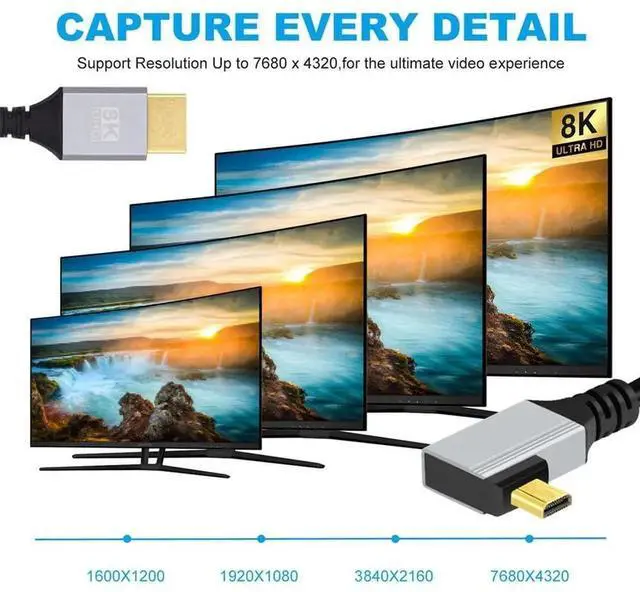 Alt view image 5 of 7 - 50cm 90° Right Angled Ultra Thin Micro HDMI 2.1 Cable, Type-A to Type-D, 8K 4K Super Flexible Cord for Camera & HDTV