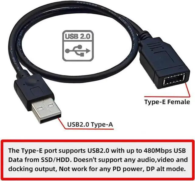 Alt view image 3 of 7 - 1.31FT USB 2.0 Male to USB 3.1 Type E Key-A Female Cable, Front Panel to Motherboard Header Extension Cord