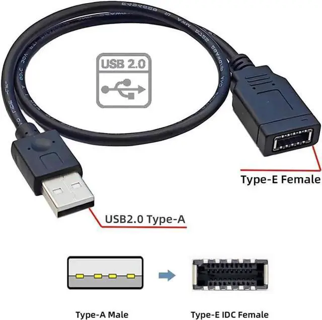Alt view image 7 of 7 - 1.31FT USB 2.0 Male to USB 3.1 Type E Key-A Female Cable, Front Panel to Motherboard Header Extension Cord