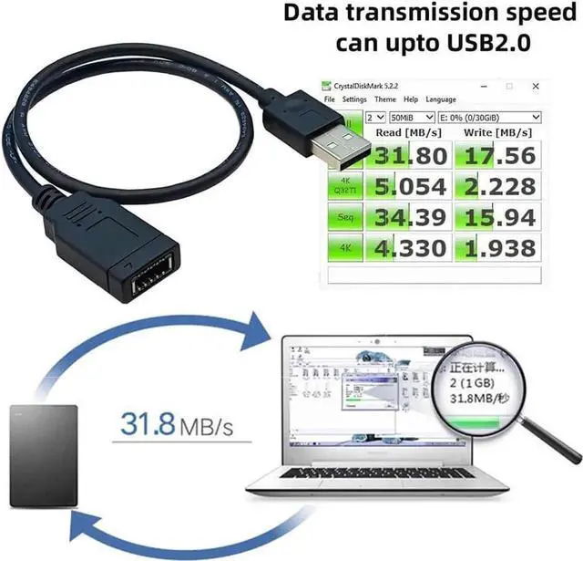 Alt view image 5 of 7 - 1.31FT USB 2.0 Male to USB 3.1 Type E Key-A Female Cable, Front Panel to Motherboard Header Extension Cord